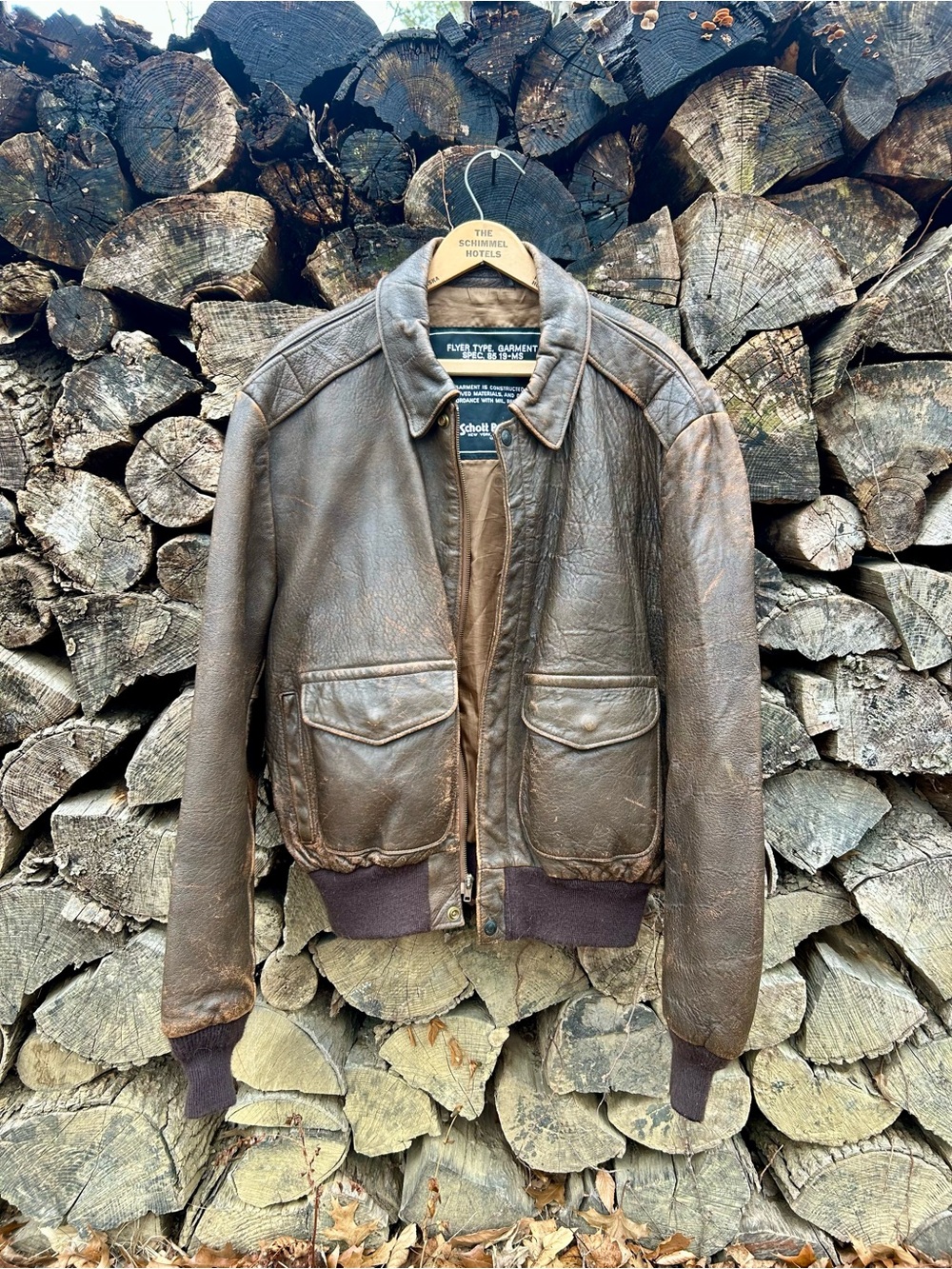 Schott NYC Men's Brown Leather Bomber Jacket
